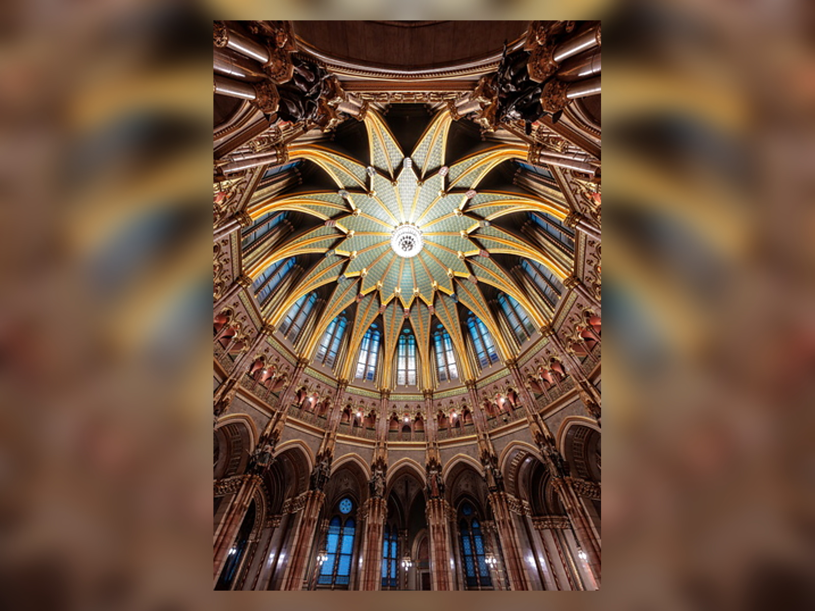 The ribbed ceiling of the Dome Hall